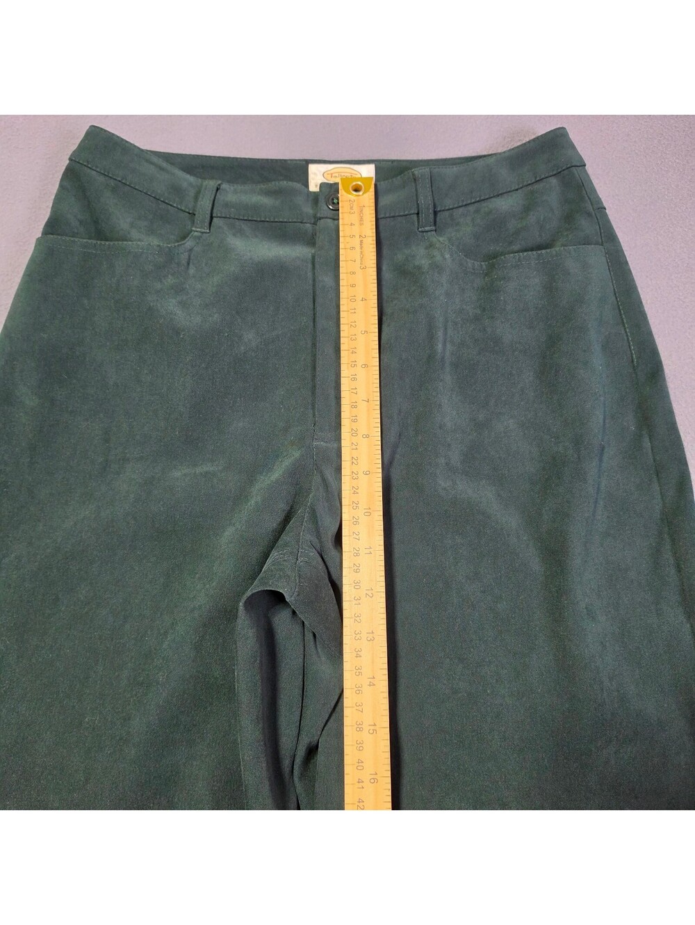 Talbots Petites Stretch Dark Green Velvet Pants Size 10 Women's Soft High Rise - Picture 7 of 9